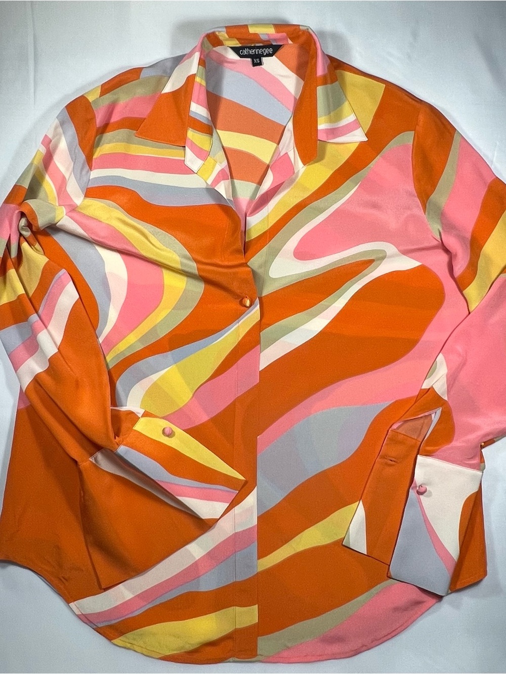 Catherine Gee Daria French Cuff silk blouse sherbet